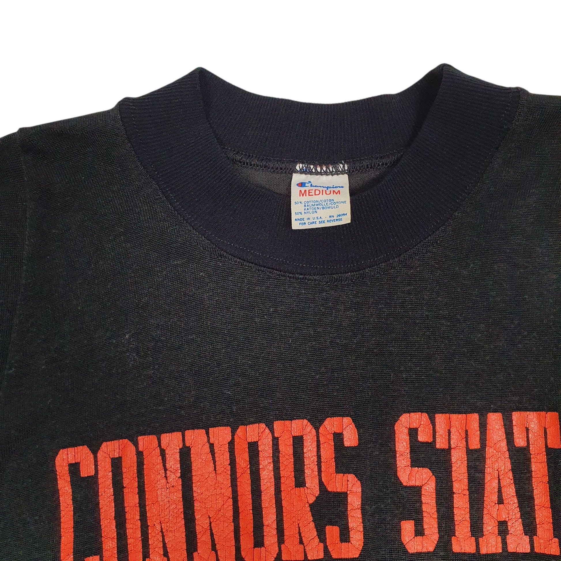 Mens Black Champion Vintage 80s Connors State Baseball Jersey Shirt Crewneck Jumper