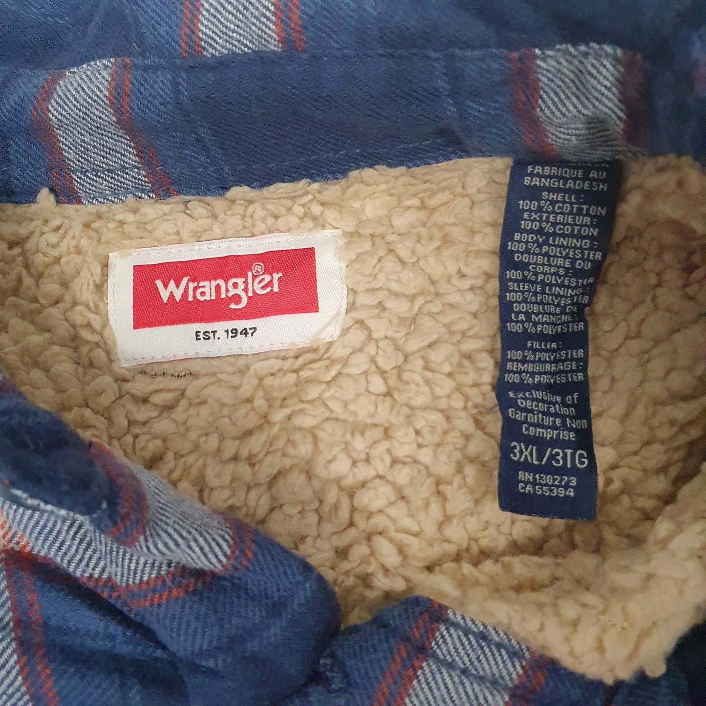 Mens Blue Wrangler Sherpa Lined Crewneck Coat