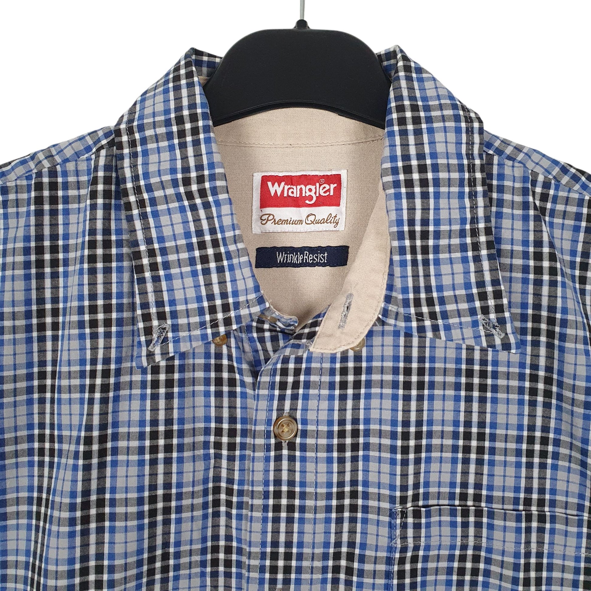 Mens Blue Wrangler Wrinkle Resist  Shirt