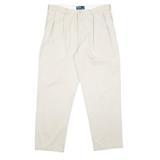Mens Cream Polo Ralph Lauren Double Pleated Andrew Pant Vintage Chino Trousers