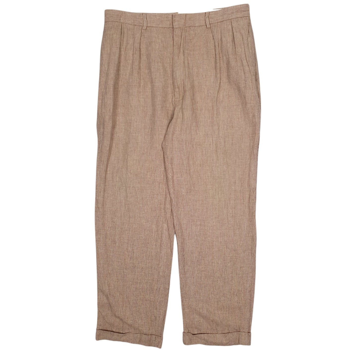 Mens Beige Polo Ralph Lauren Vintage 90s Pleated Houndstooth Formal Trousers