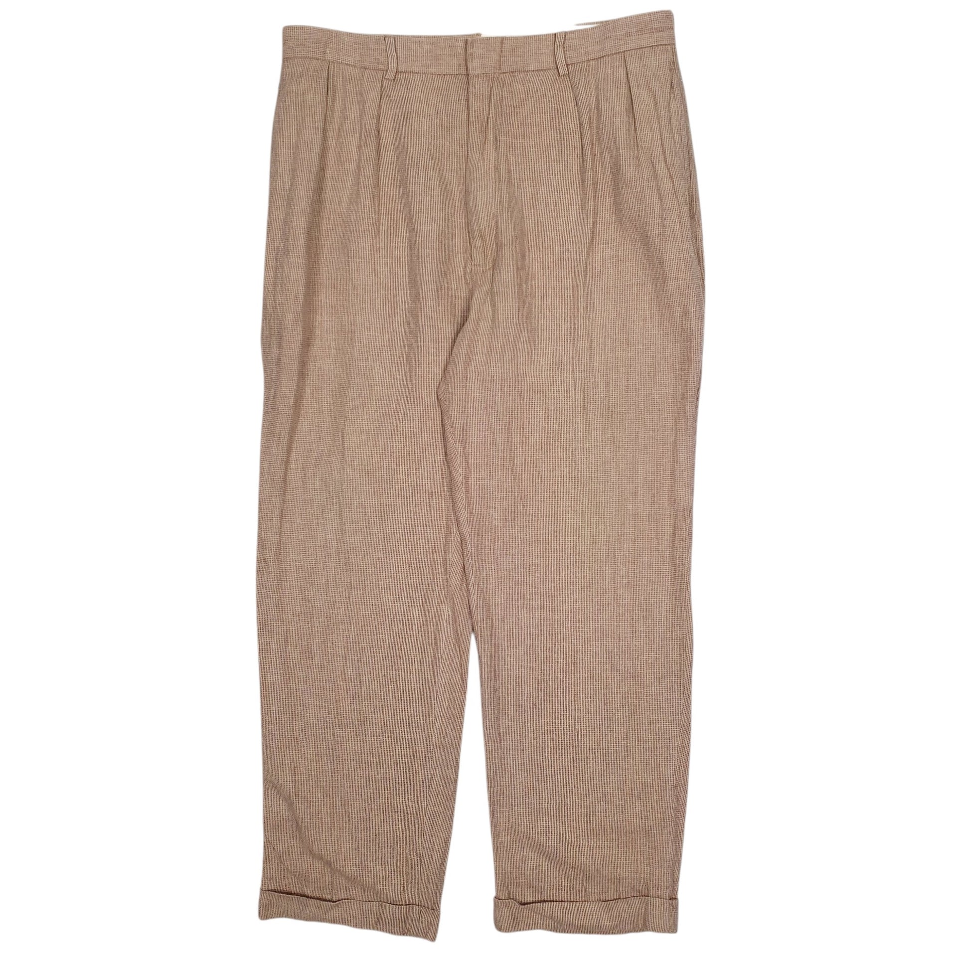 Mens Beige Polo Ralph Lauren Vintage 90s Pleated Houndstooth Formal Trousers