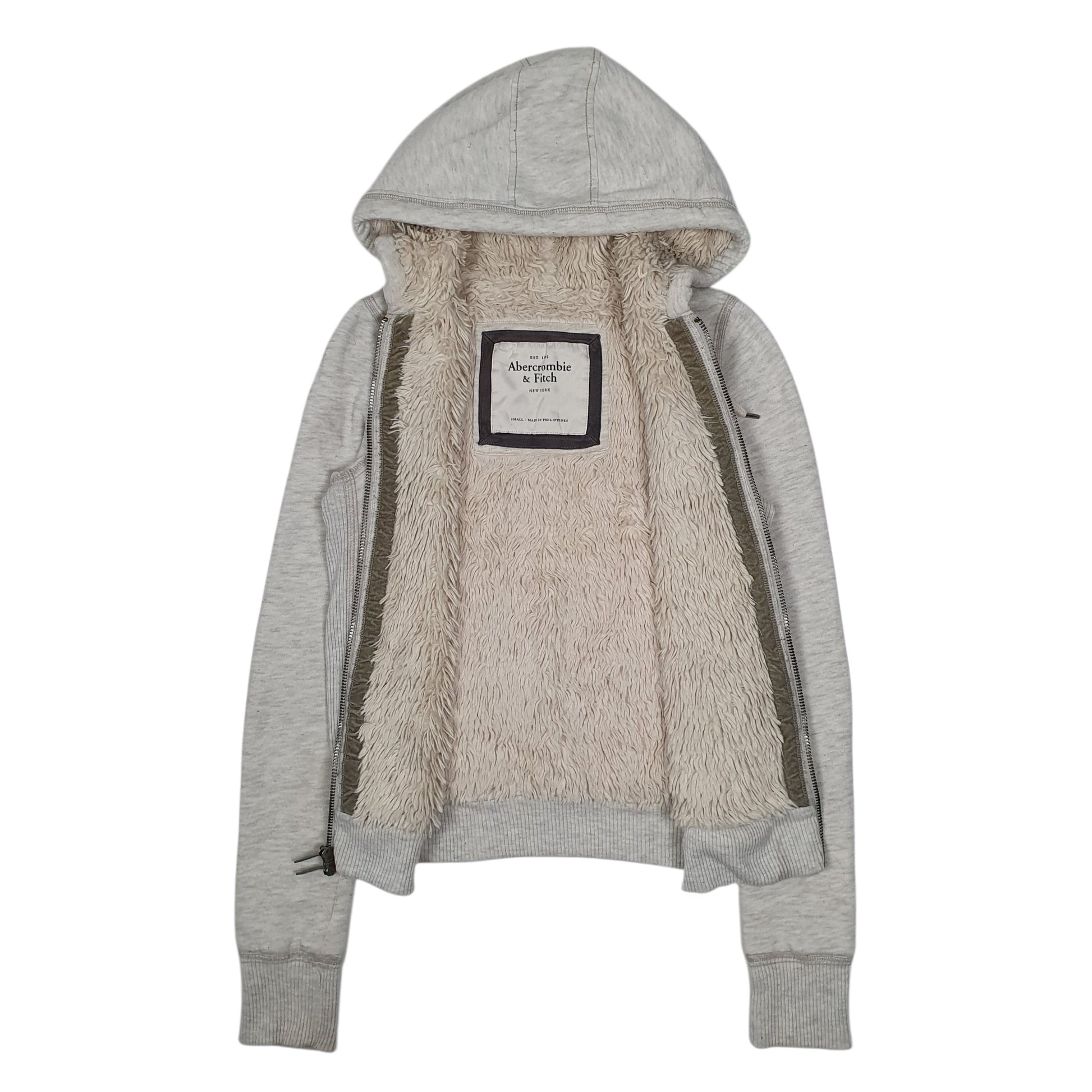 Womens Grey Abercrombie & Fitch Sherpa Lined Hoodie Full Zip Jumper