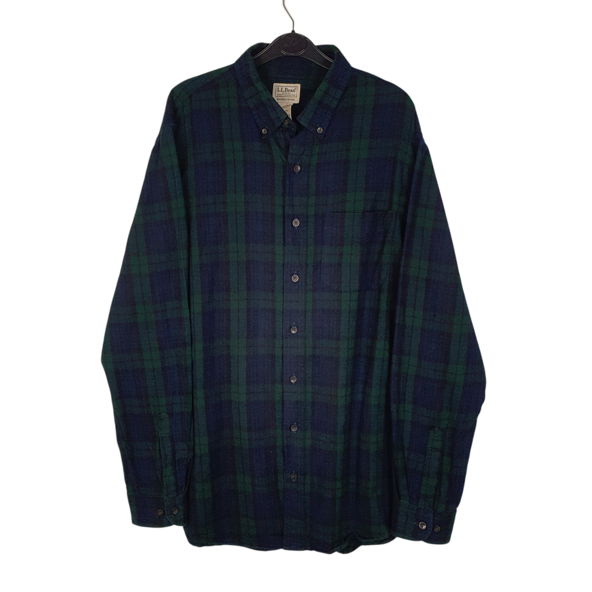 Mens Navy L.L.Bean Thick Flannel Plaid Long Sleeve Shirt