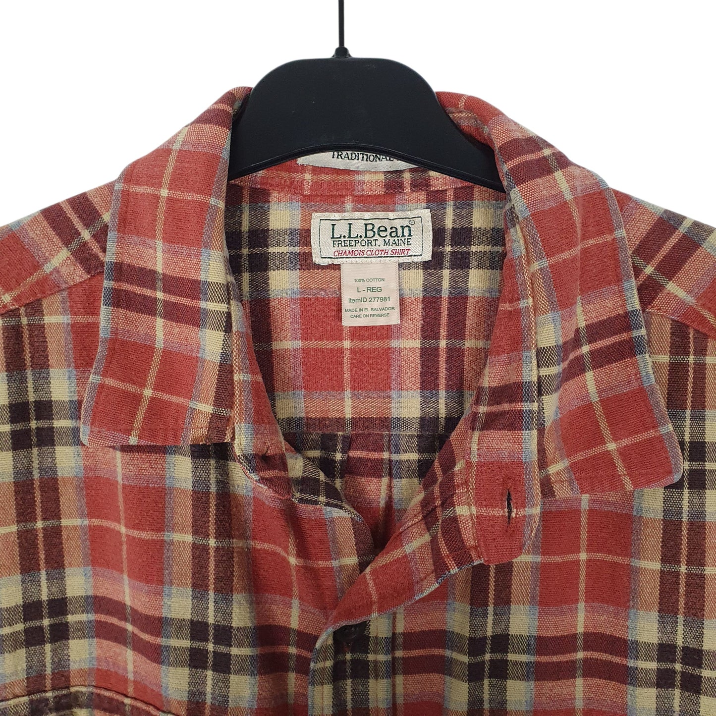 Mens Orange L.L.Bean Heavy Scotch Plaid Flannel  Shirt