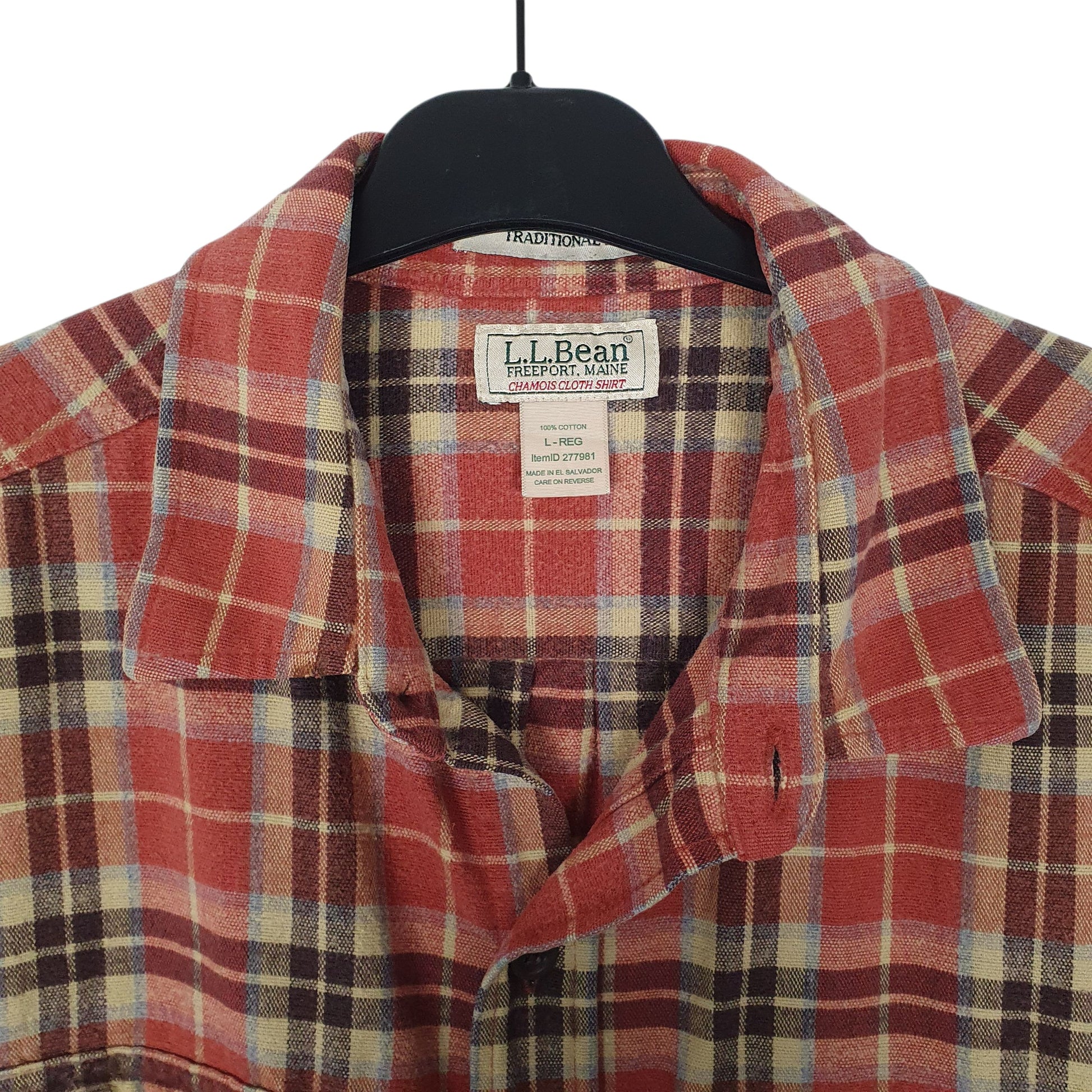 Mens Orange L.L.Bean Heavy Scotch Plaid Flannel  Shirt