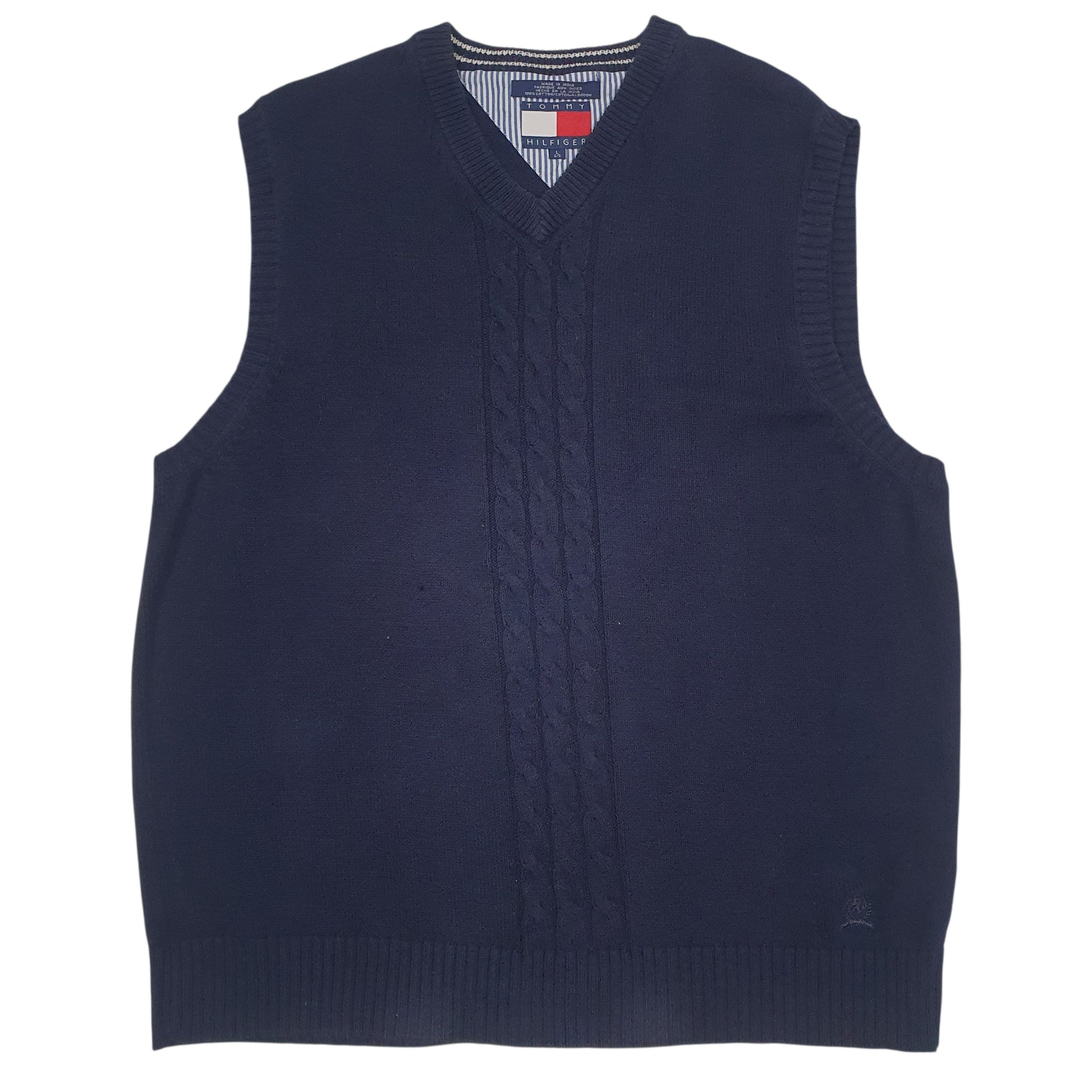 Mens Navy Tommy Hilfiger Vintage 00s Cable Knit Vest Jumper