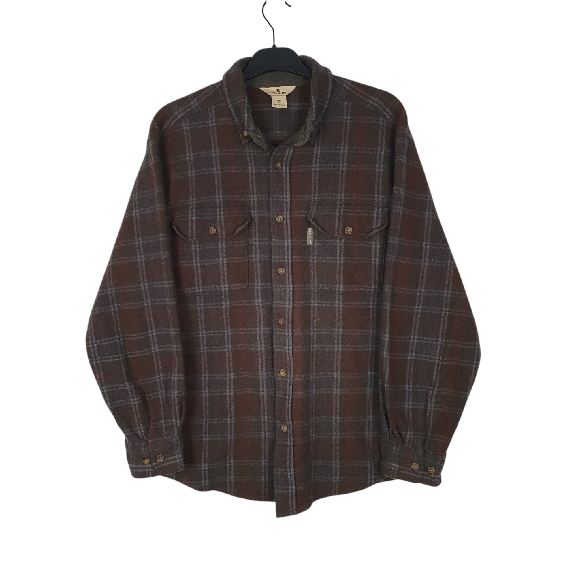Mens Green Woolrich Thick Plaid Long Sleeve Shirt