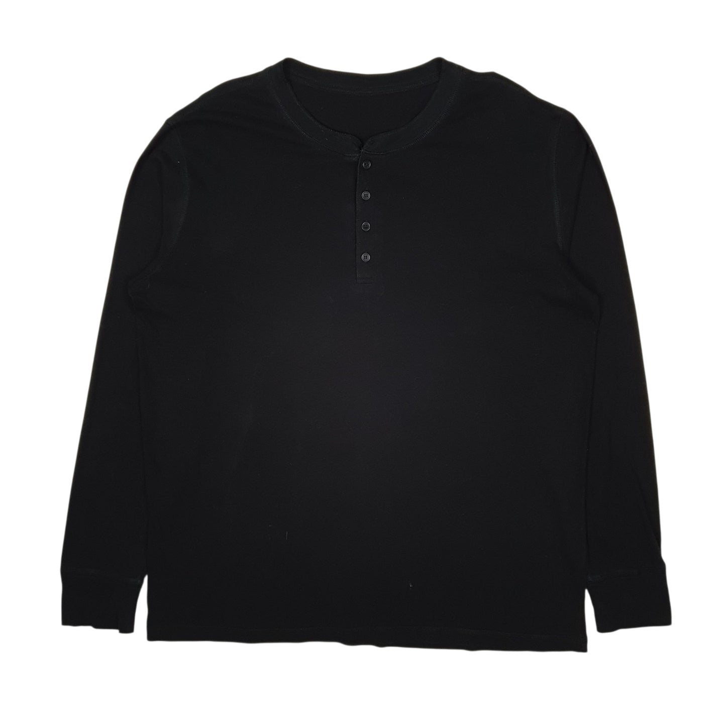 Mens Black Unbranded Henley Long Sleeve T Shirt