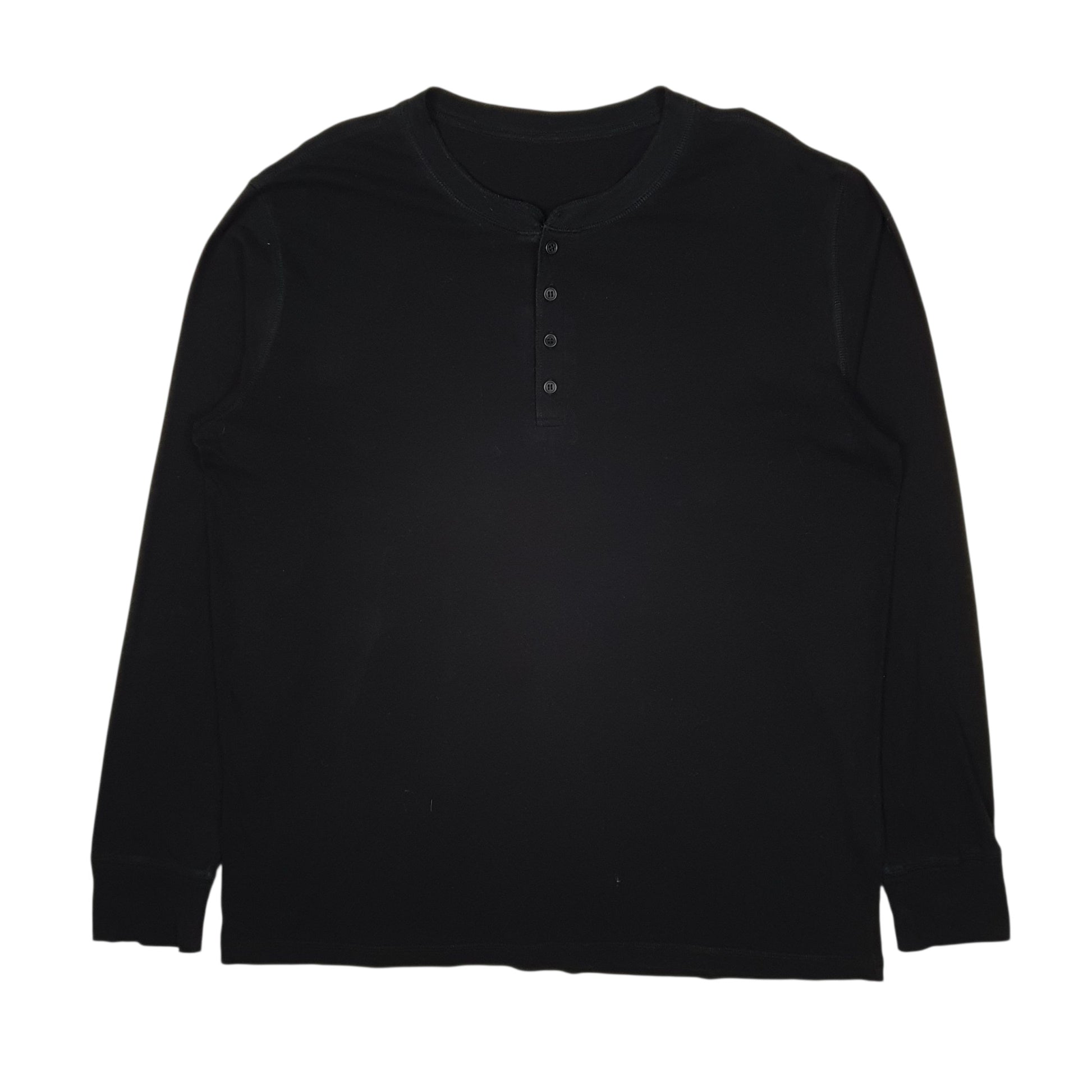 Mens Black Unbranded Henley Long Sleeve T Shirt