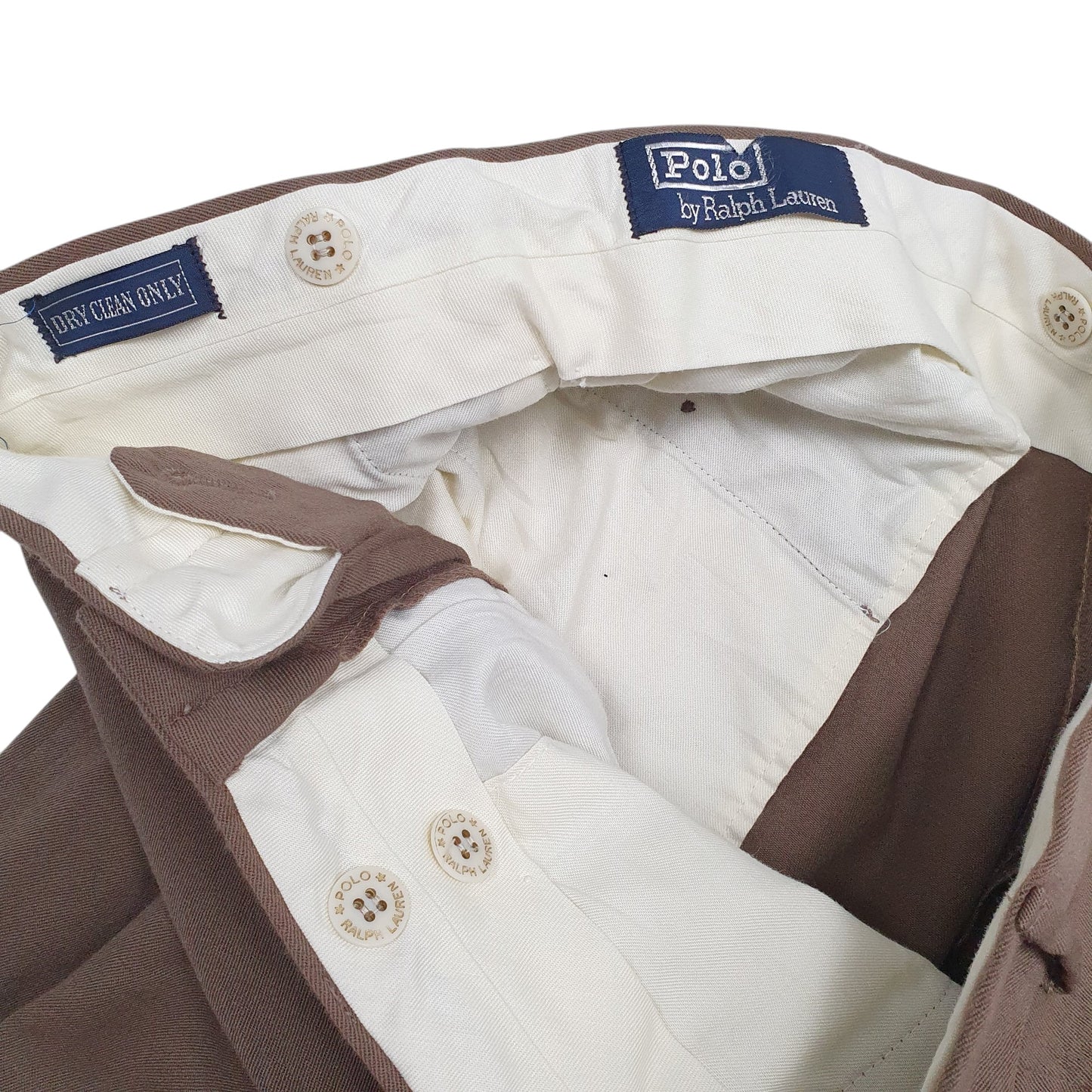 Mens Brown Polo Ralph Lauren Vintage 80s Double Pleated Formal  Trousers