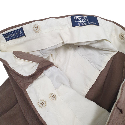 Mens Brown Polo Ralph Lauren Vintage 80s Double Pleated Formal  Trousers