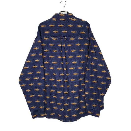 Mens Navy Woolrich Nature Fish  Shirt