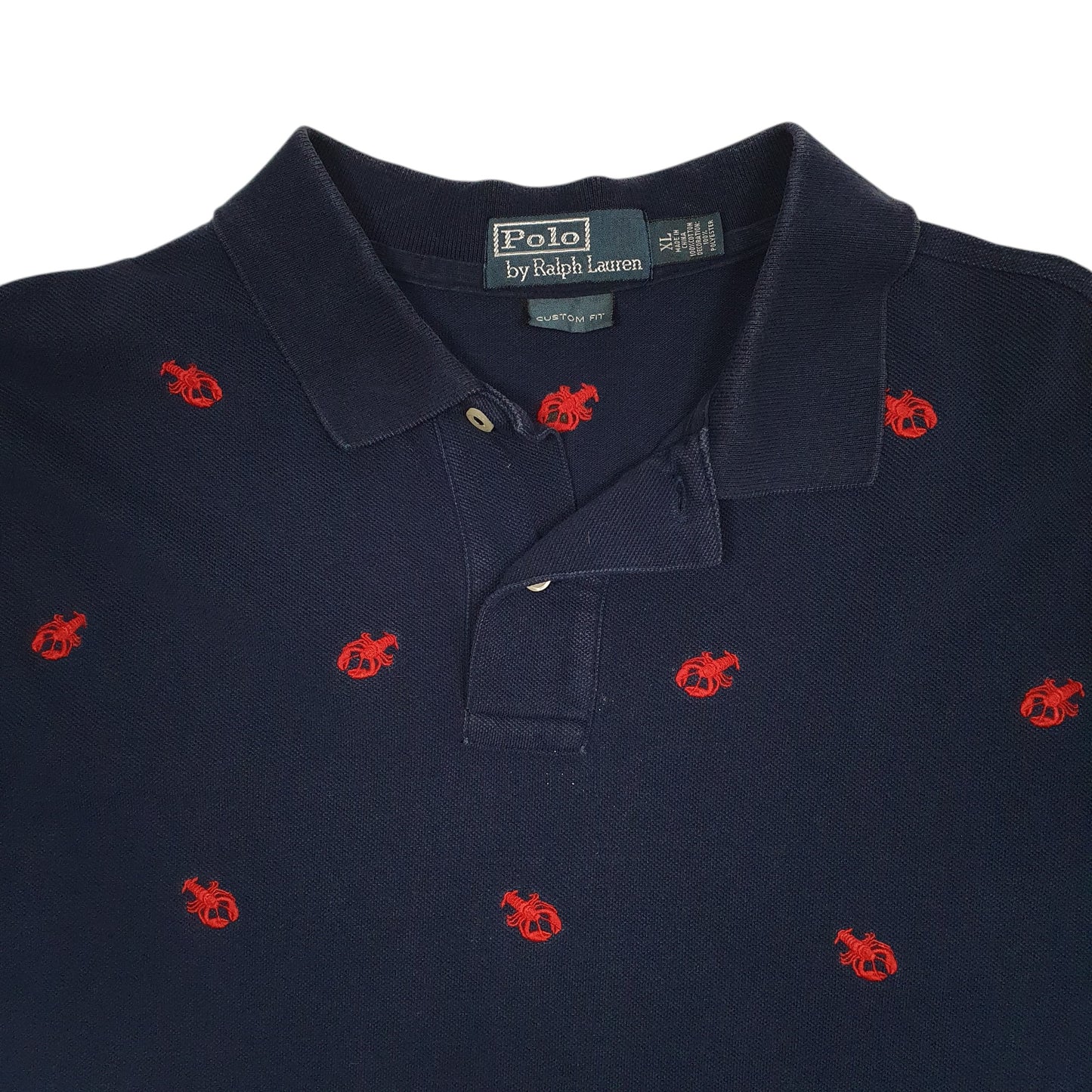 Mens Navy Polo Ralph Lauren Lobster Custom Fit  Polo Shirt
