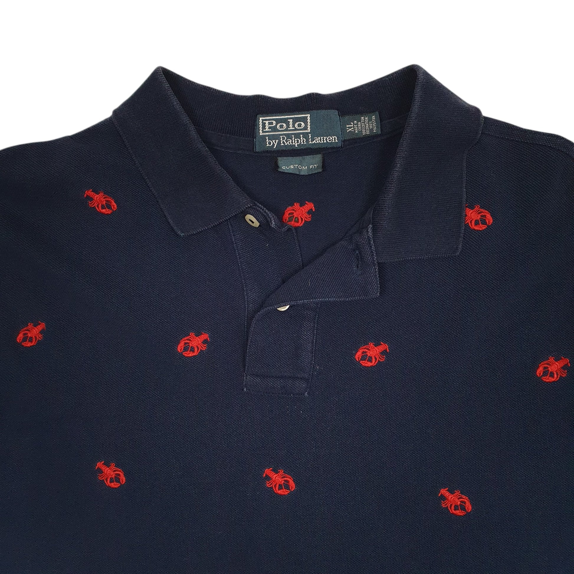 Mens Navy Polo Ralph Lauren Lobster Custom Fit  Polo Shirt