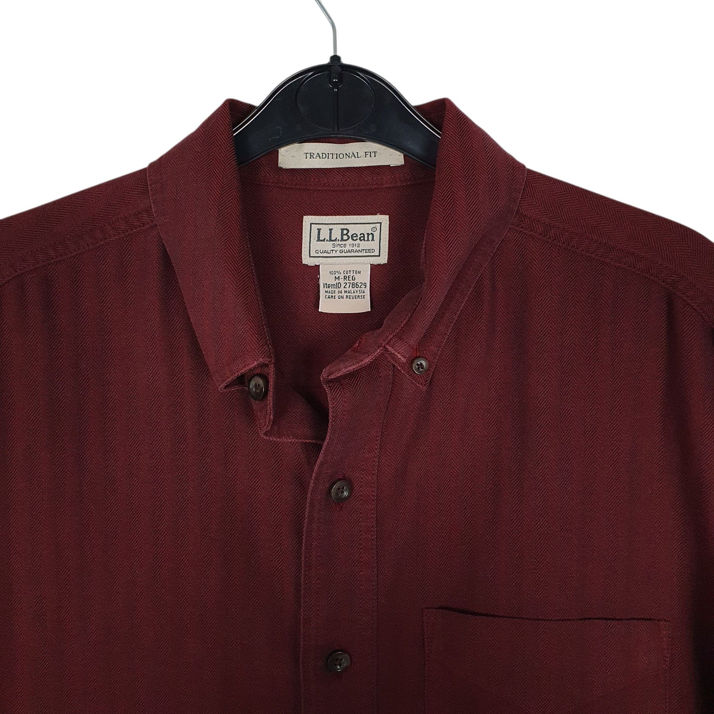 Mens Burgundy L.L.Bean Herringbone  Shirt
