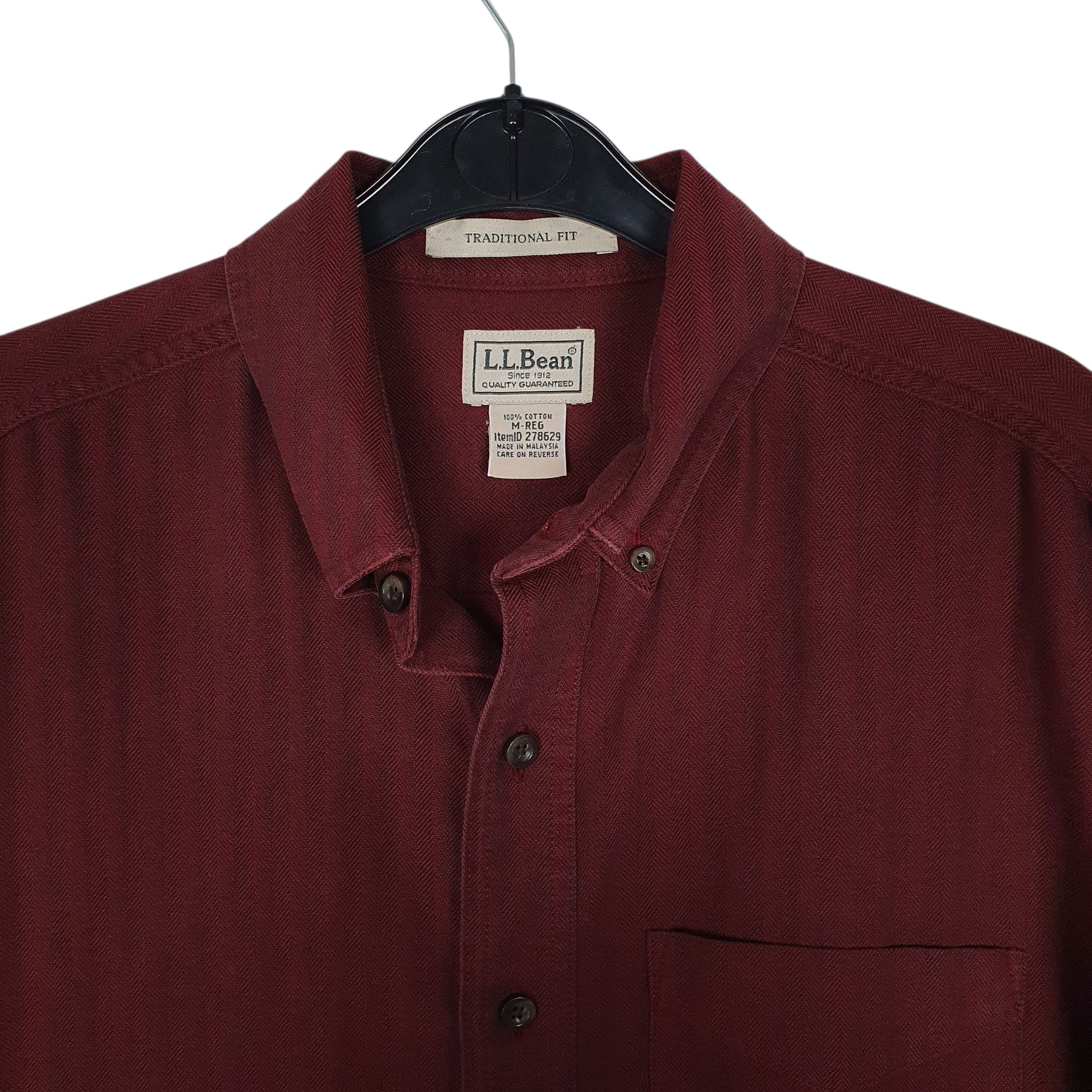 Mens Burgundy L.L.Bean Herringbone  Shirt