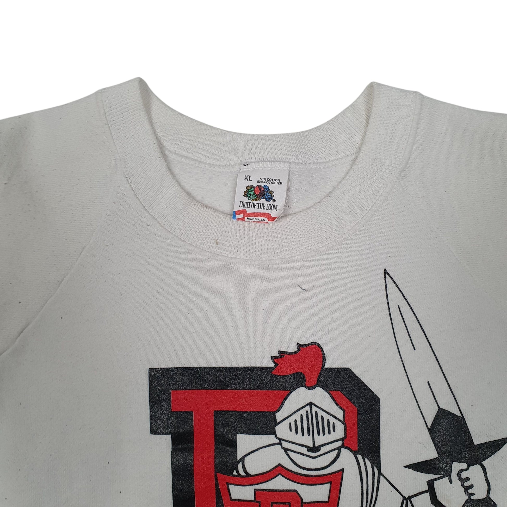 Mens White Fruit Of The Loom Vintage 90s Made In USA Crewneck Jumper