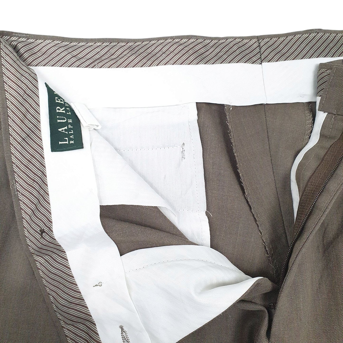 Mens Khaki Ralph Lauren Double Pleated  Trousers