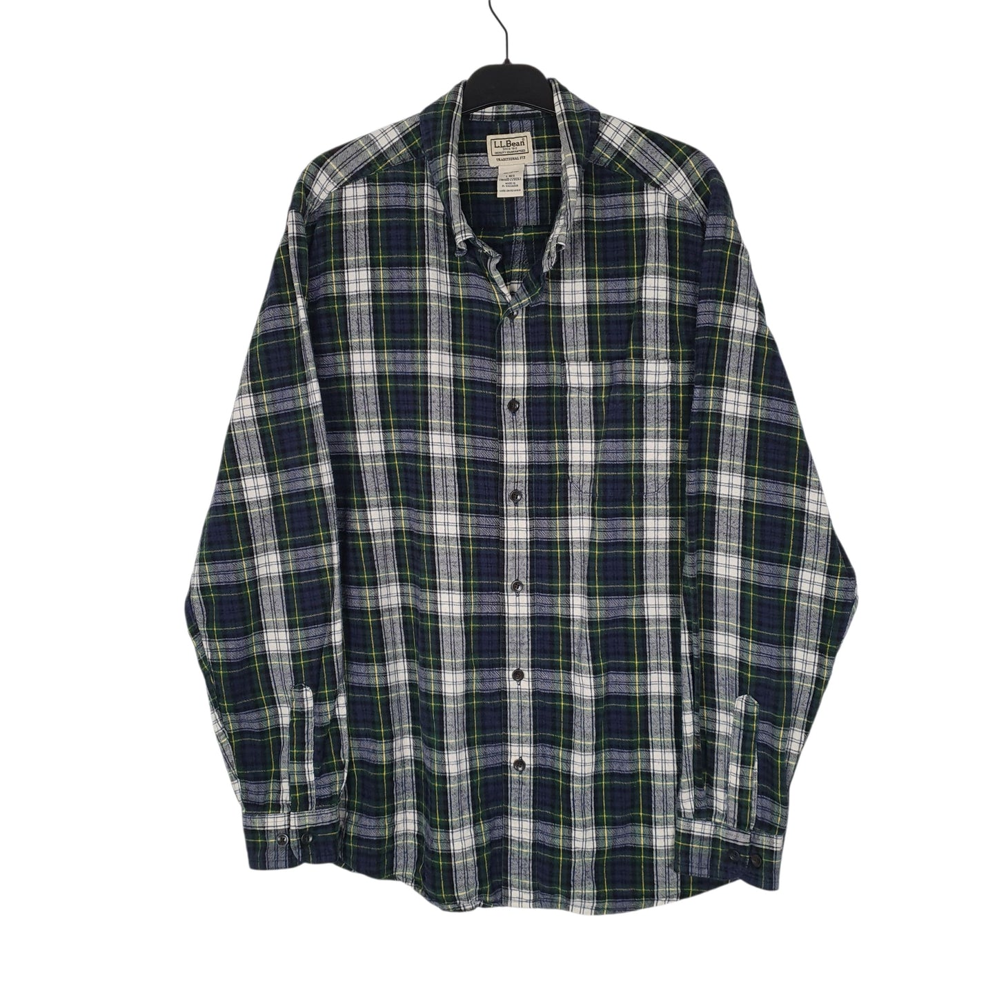 Mens Navy L.L.Bean Scotch Plaid Flannel Long Sleeve Shirt