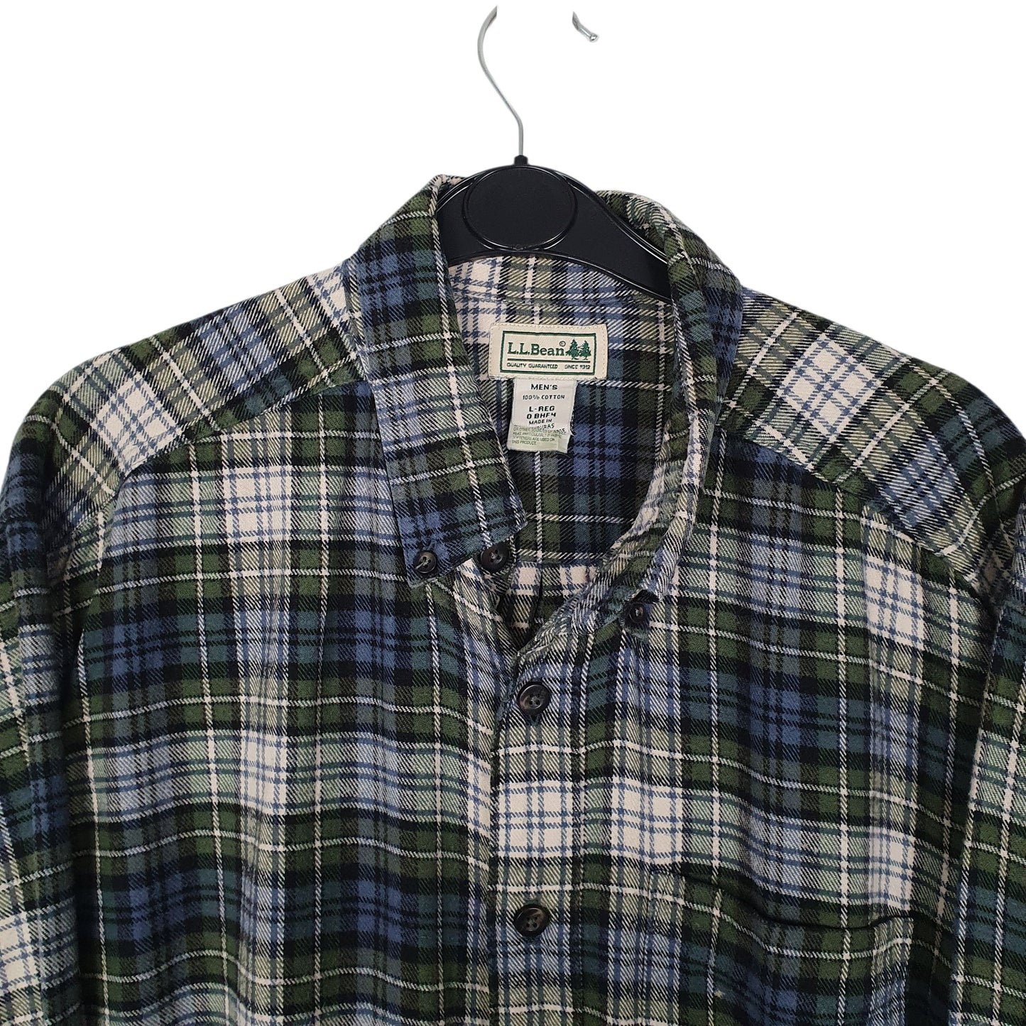Mens Green L.L.Bean Thick Flannel Plaid  Shirt