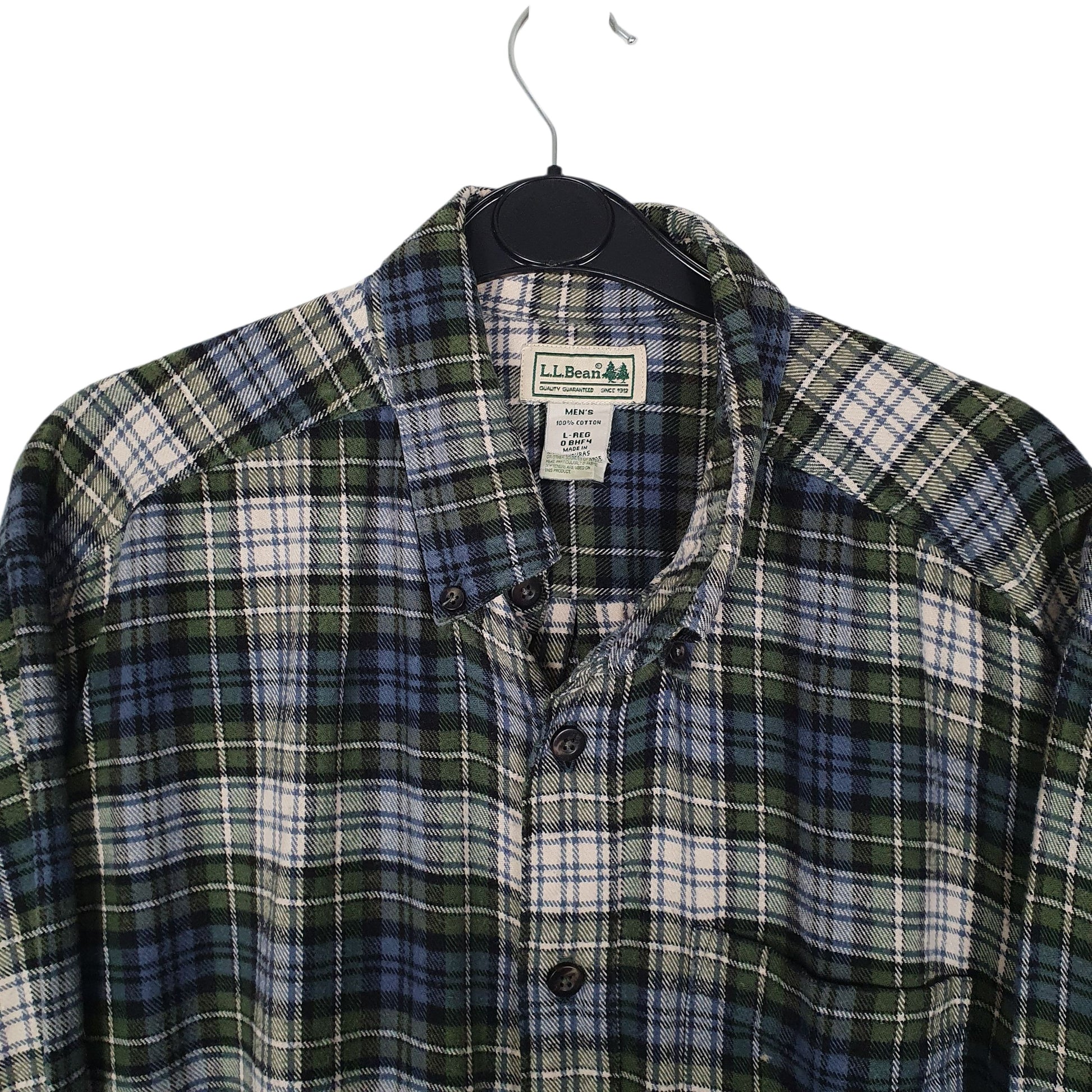 Mens Green L.L.Bean Thick Flannel Plaid  Shirt