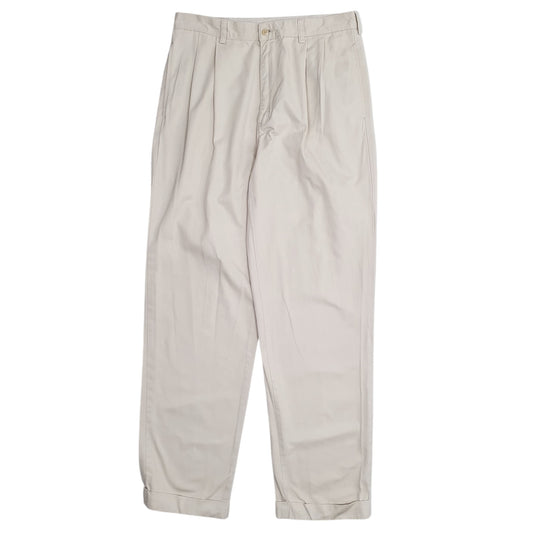 Mens Beige Polo Ralph Lauren Vintage 90s Double Pleated Chino Trousers
