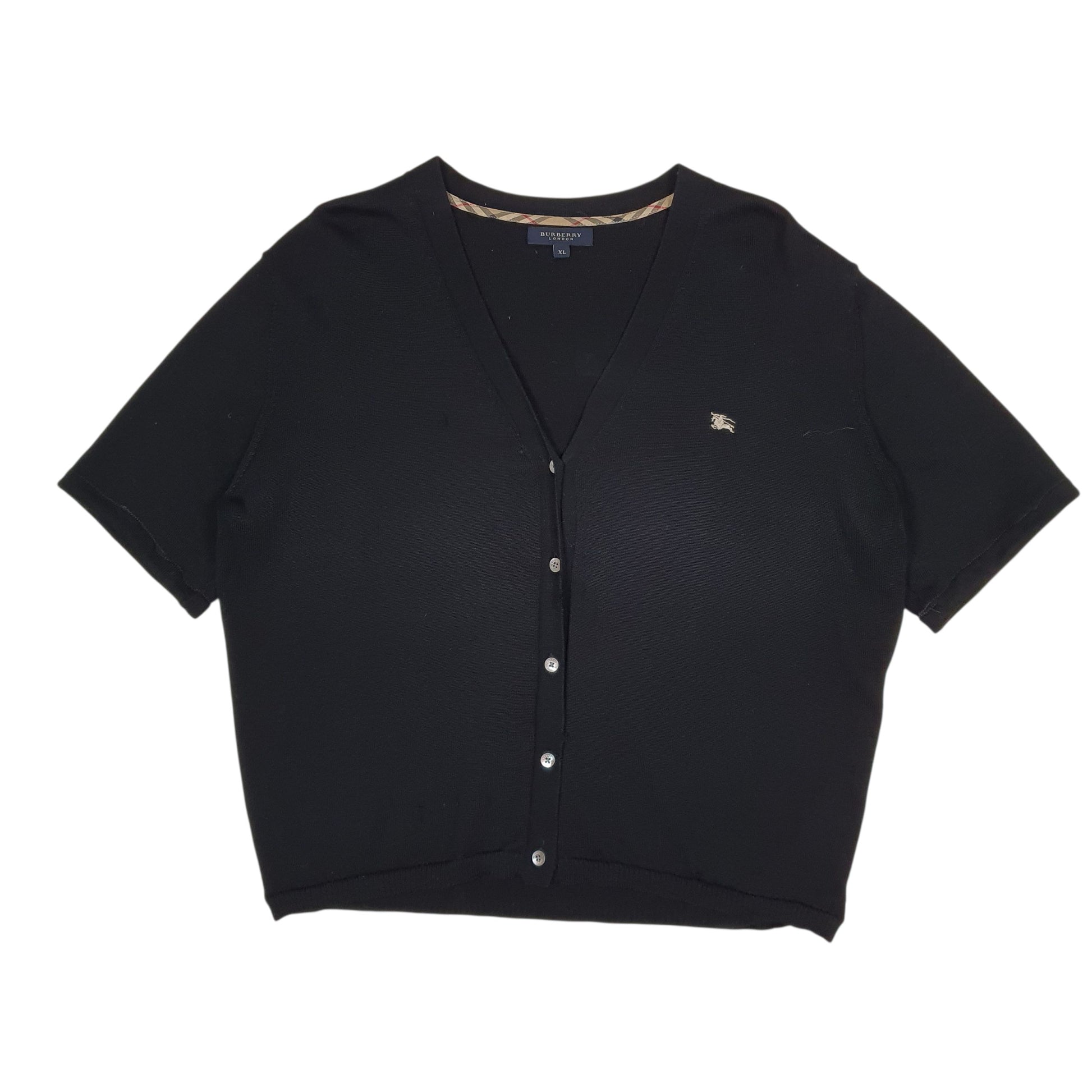 Womens Black Burberry Short Sleeve Cardigan Jumper