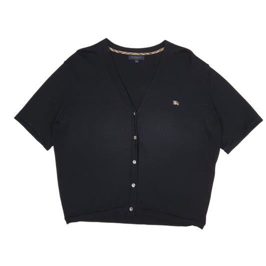 Womens Black Burberry Short Sleeve Cardigan Jumper