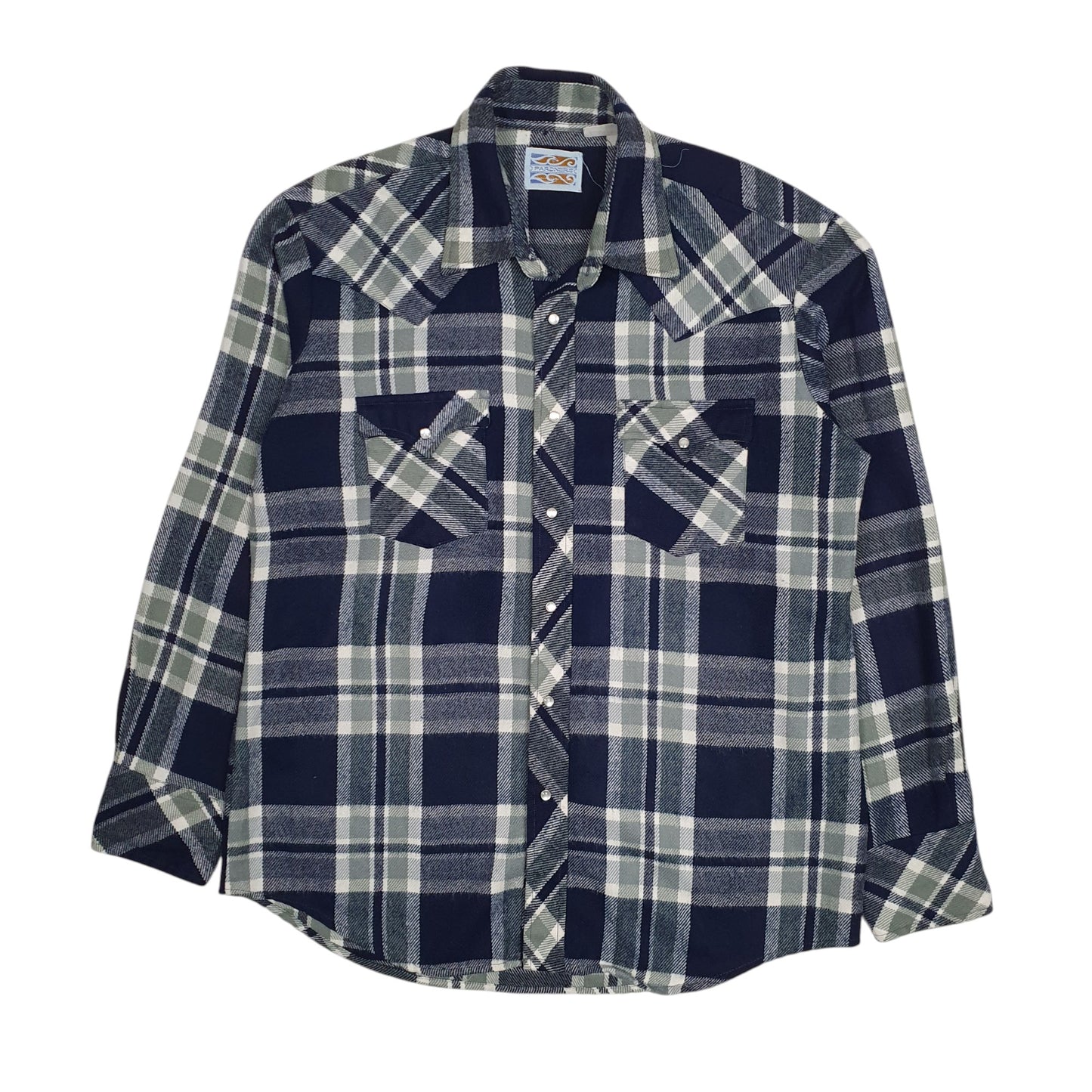 Mens Navy Pardners Vintage 90s Plaid Western Cowboy Long Sleeve Shirt