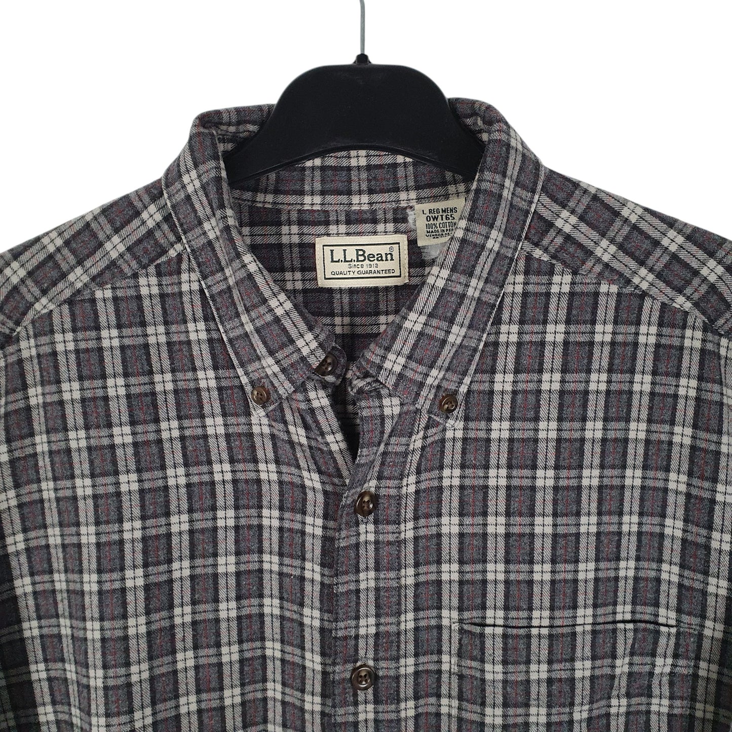 Mens Grey L.L.Bean Thick Flannel Plaid  Shirt