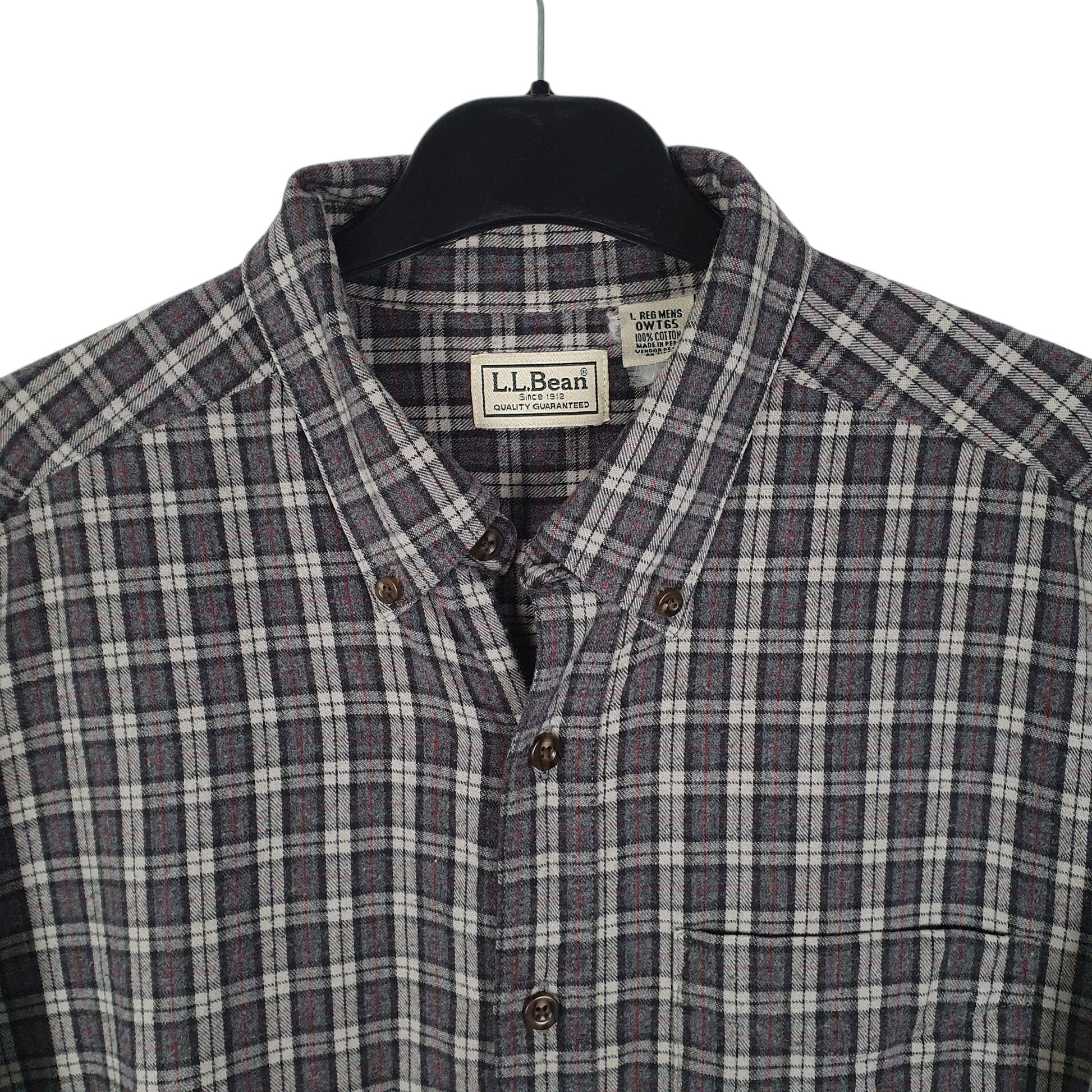 Mens Grey L.L.Bean Thick Flannel Plaid  Shirt