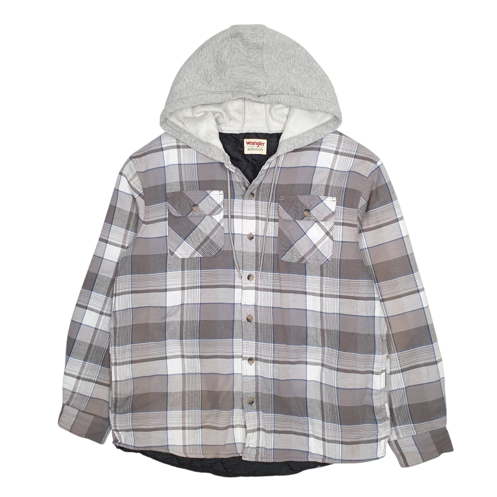 Mens Grey Wrangler Plaid Overshirt Hoodie  Coat