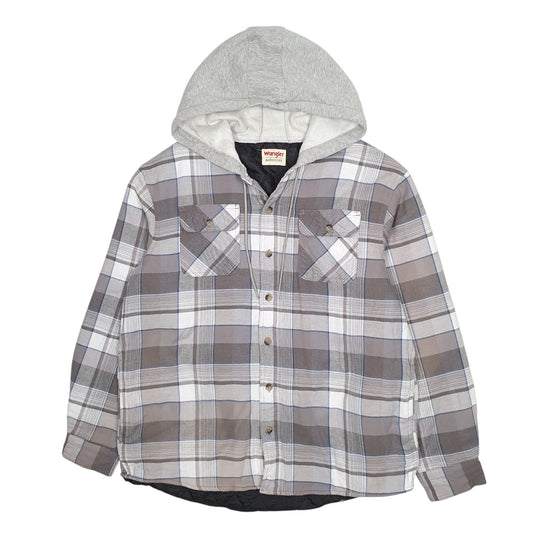 Mens Grey Wrangler Plaid Overshirt Hoodie  Coat
