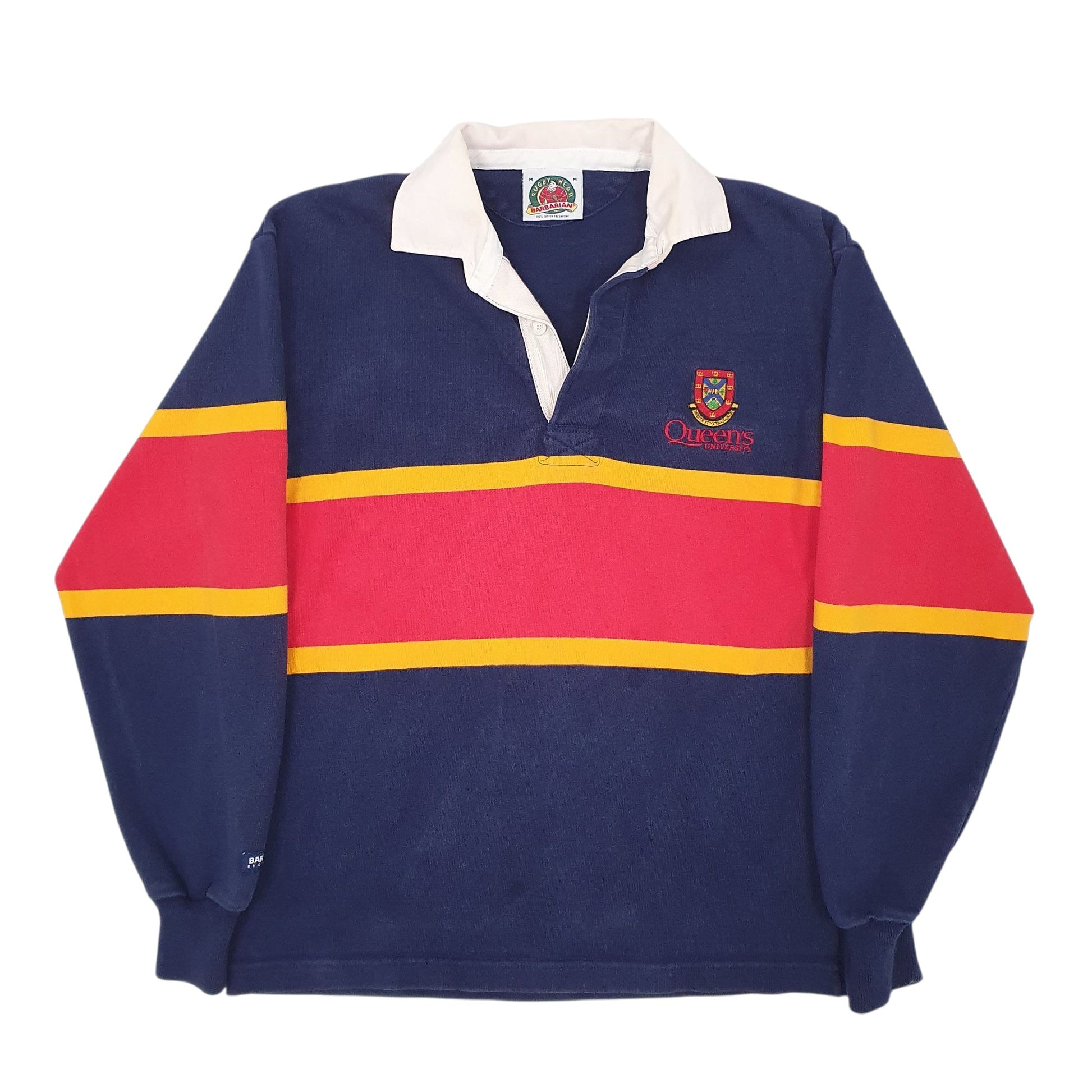 Mens Navy Barbarian Rugby Queens University Long Sleeve Polo Shirt
