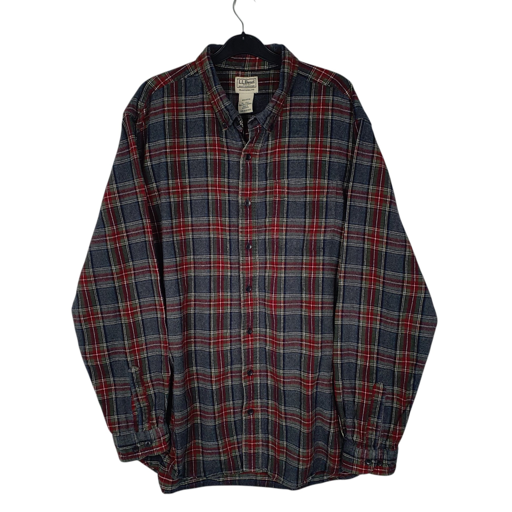 Mens Grey L.L.Bean Thick Flannel Plaid Long Sleeve Shirt