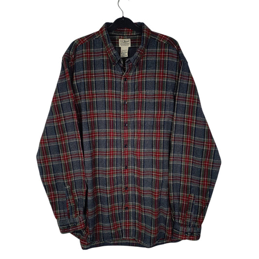 Mens Grey L.L.Bean Thick Flannel Plaid Long Sleeve Shirt