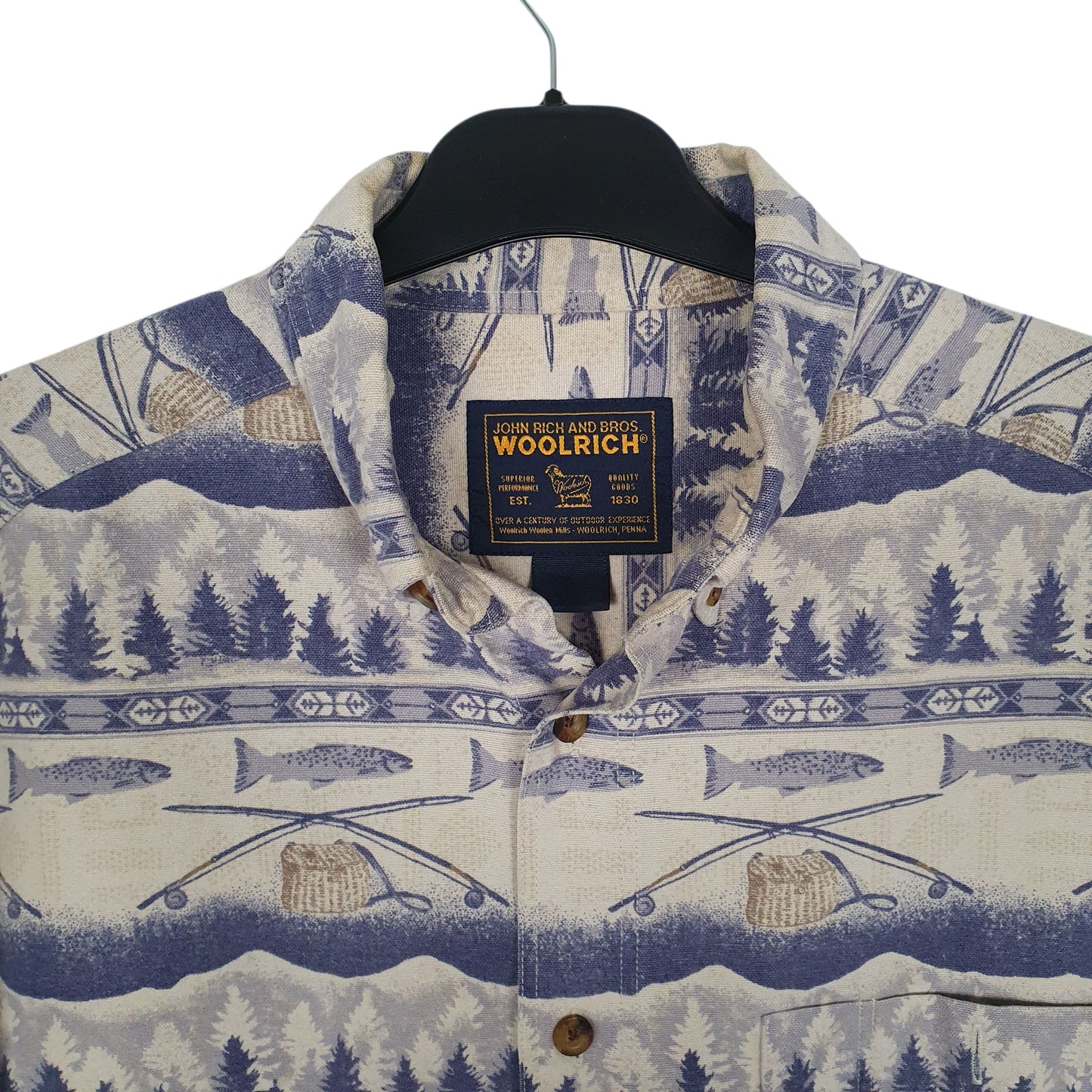 Mens Blue Woolrich Thick Flannel Fishing  Shirt