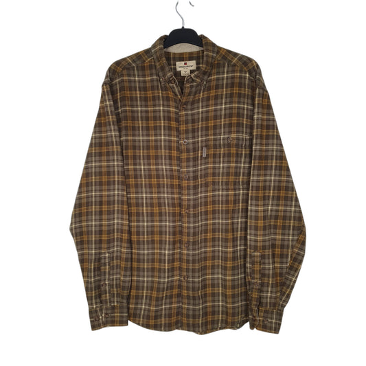 Mens Brown Woolrich Thick Flannel Plaid Long Sleeve Shirt