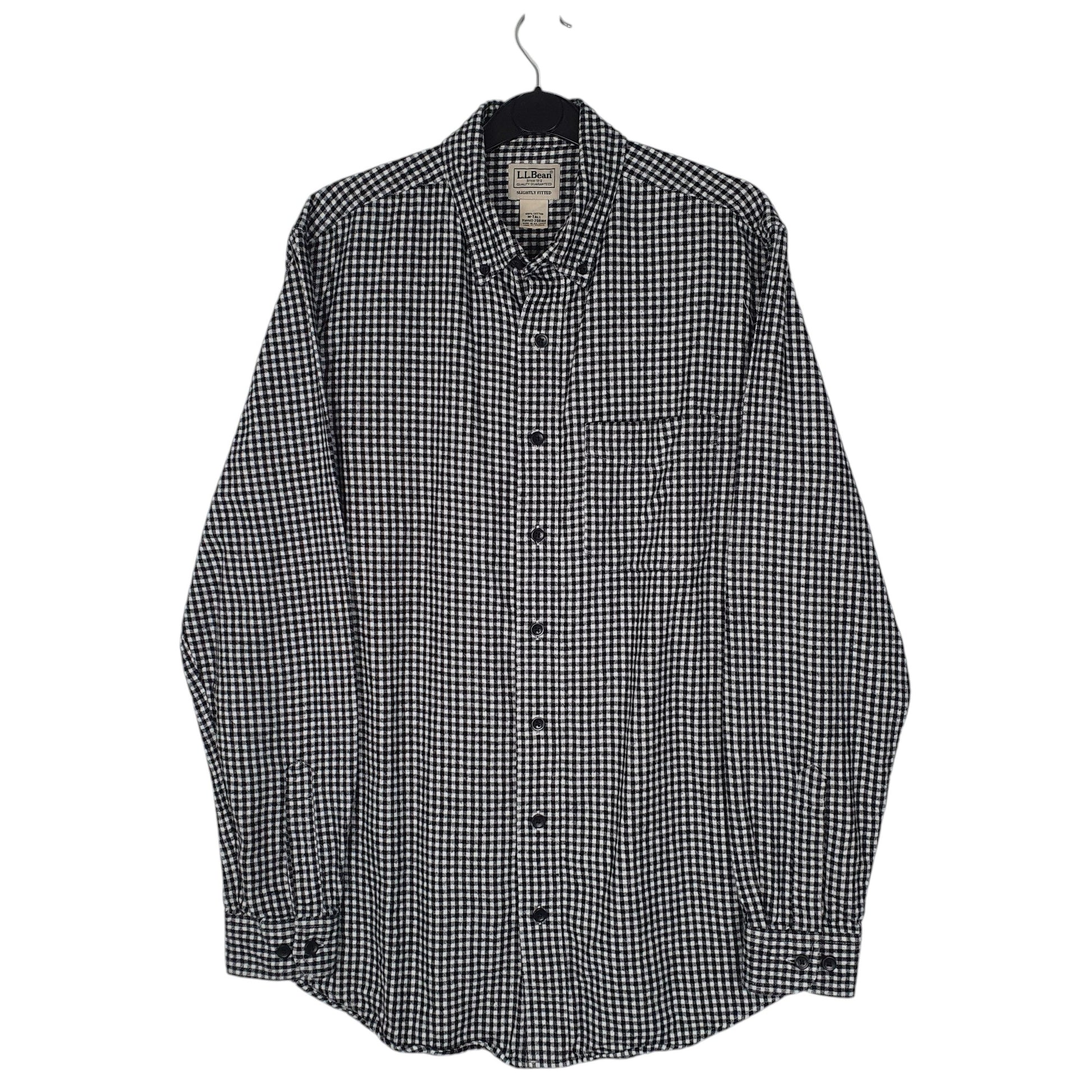 Mens Grey L.L.Bean Scotch Plaid Flannel Tall Long Sleeve Shirt