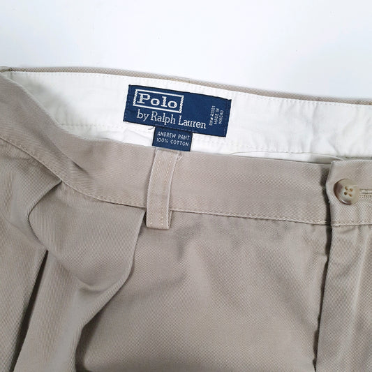 Mens Beige Polo Ralph Lauren Vintage 90s Double Pleated Andrew Pant  Trousers