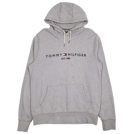 Mens Grey Tommy Hilfiger Spellout Hoodie Jumper
