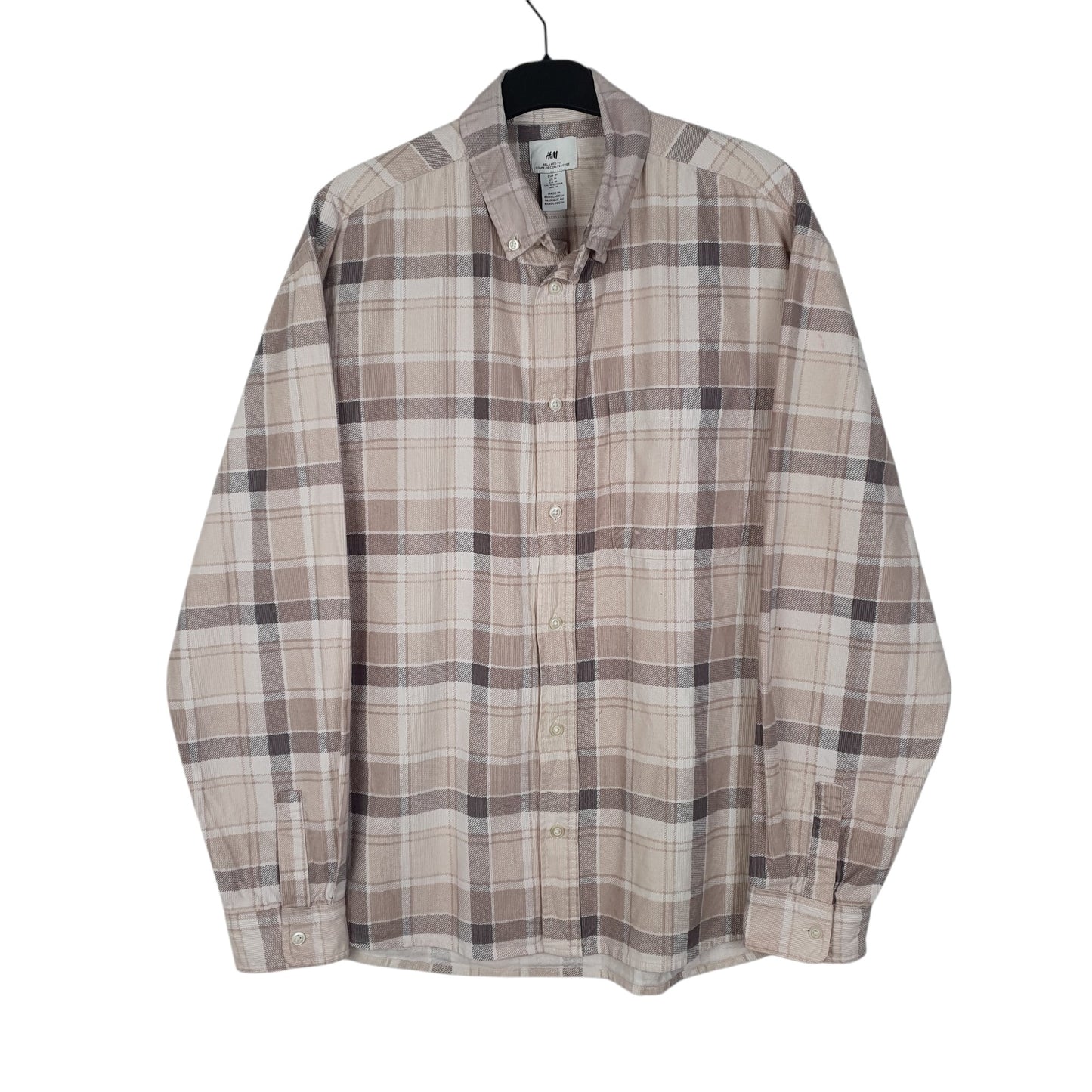 Mens Cream H&M Corduroy Long Sleeve Shirt