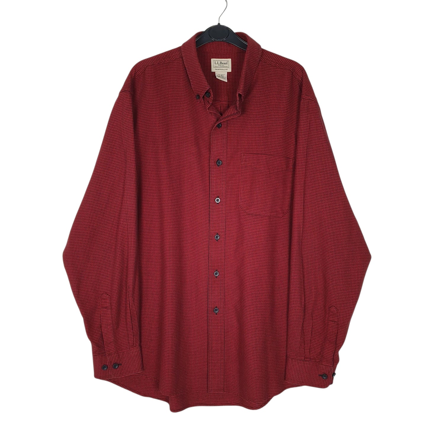 Mens Red L.L.Bean Flannel Houndstooth Long Sleeve Shirt