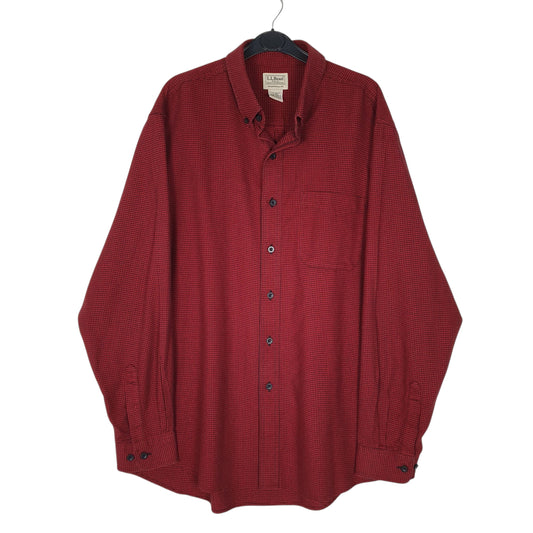 Mens Red L.L.Bean Flannel Houndstooth Long Sleeve Shirt