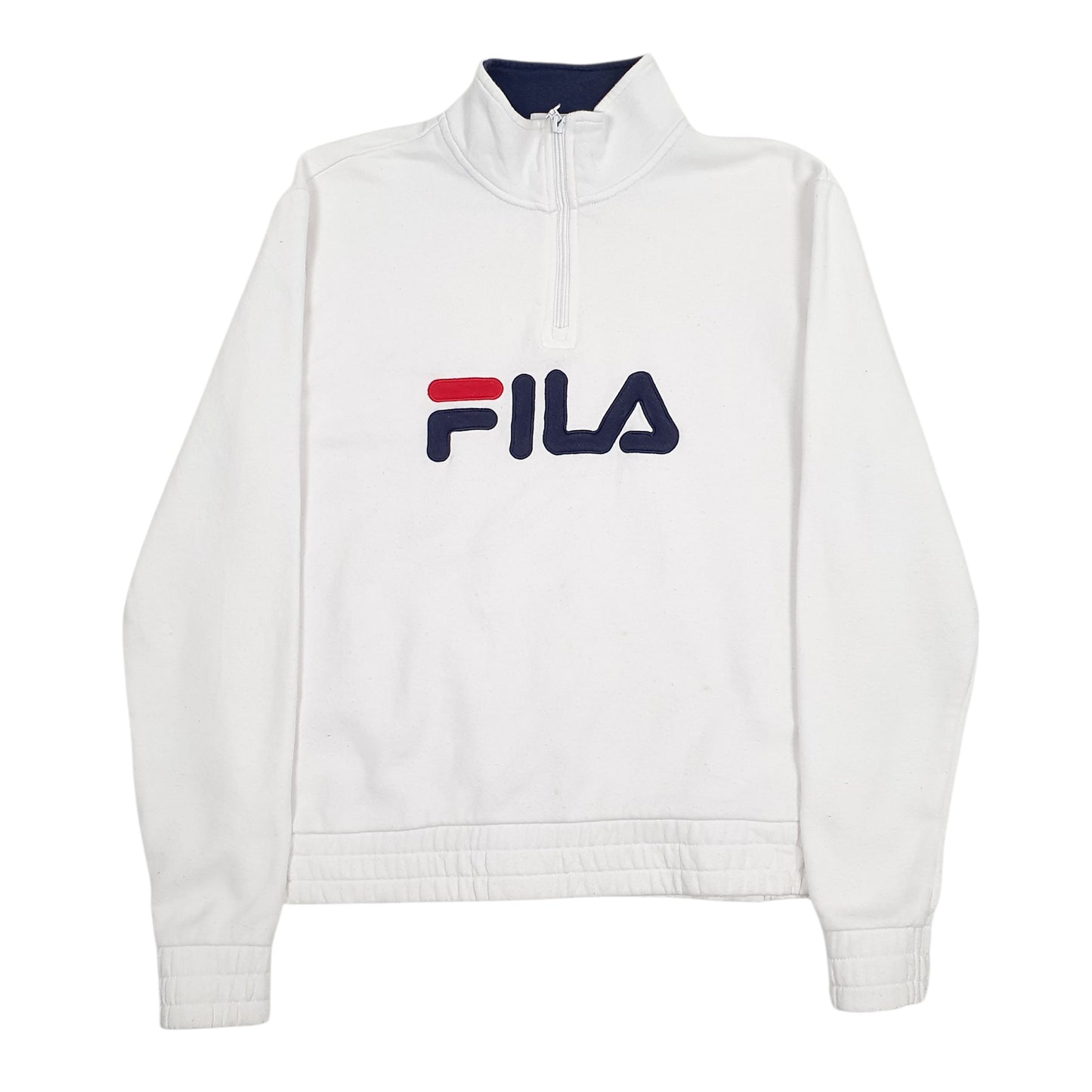 Womens White Fila Spellout Quarter Zip Jumper