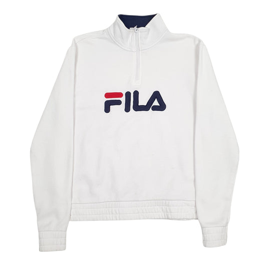 Womens White Fila Spellout Quarter Zip Jumper