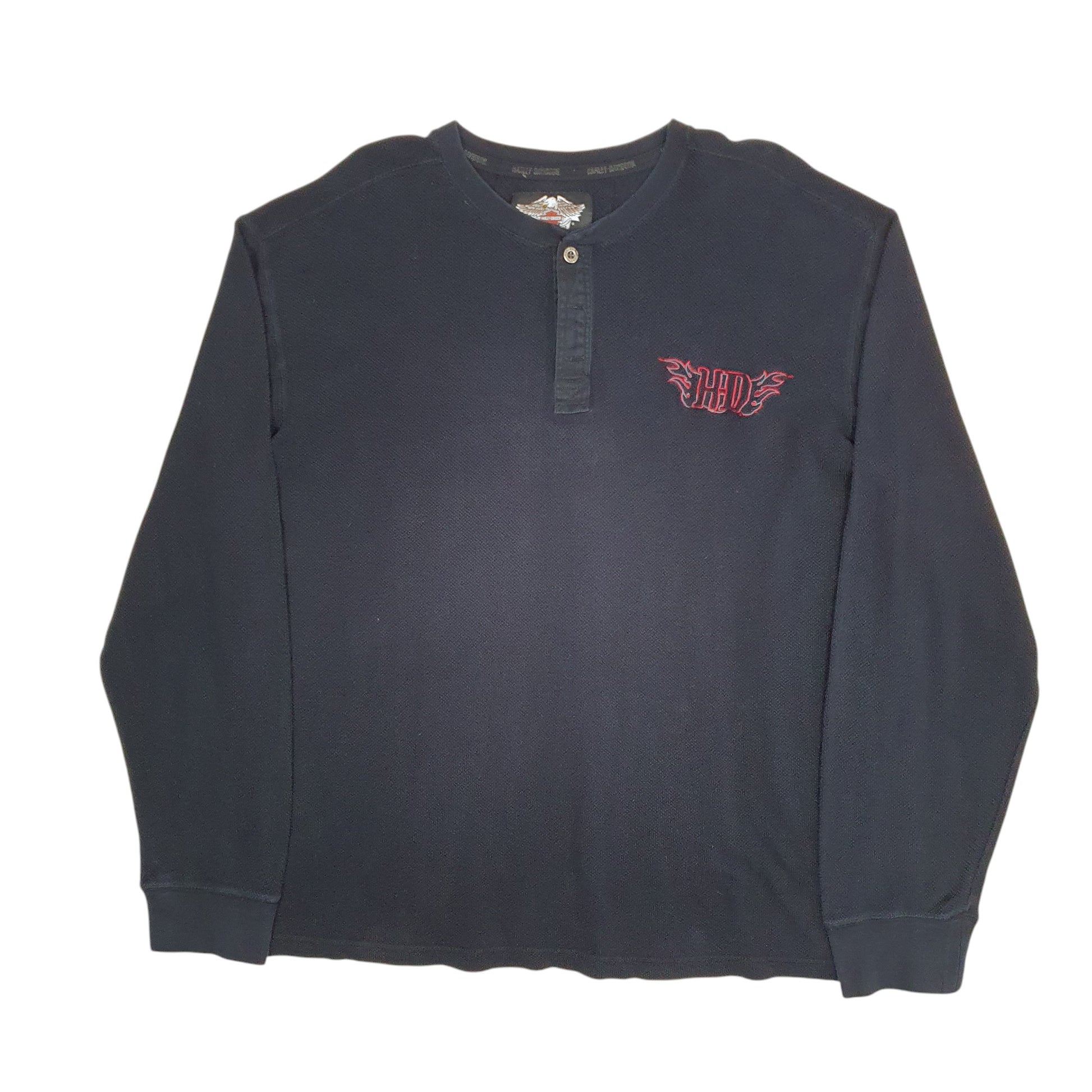 Mens Black Harley Davidson Motorcycles Henley Crewneck Jumper