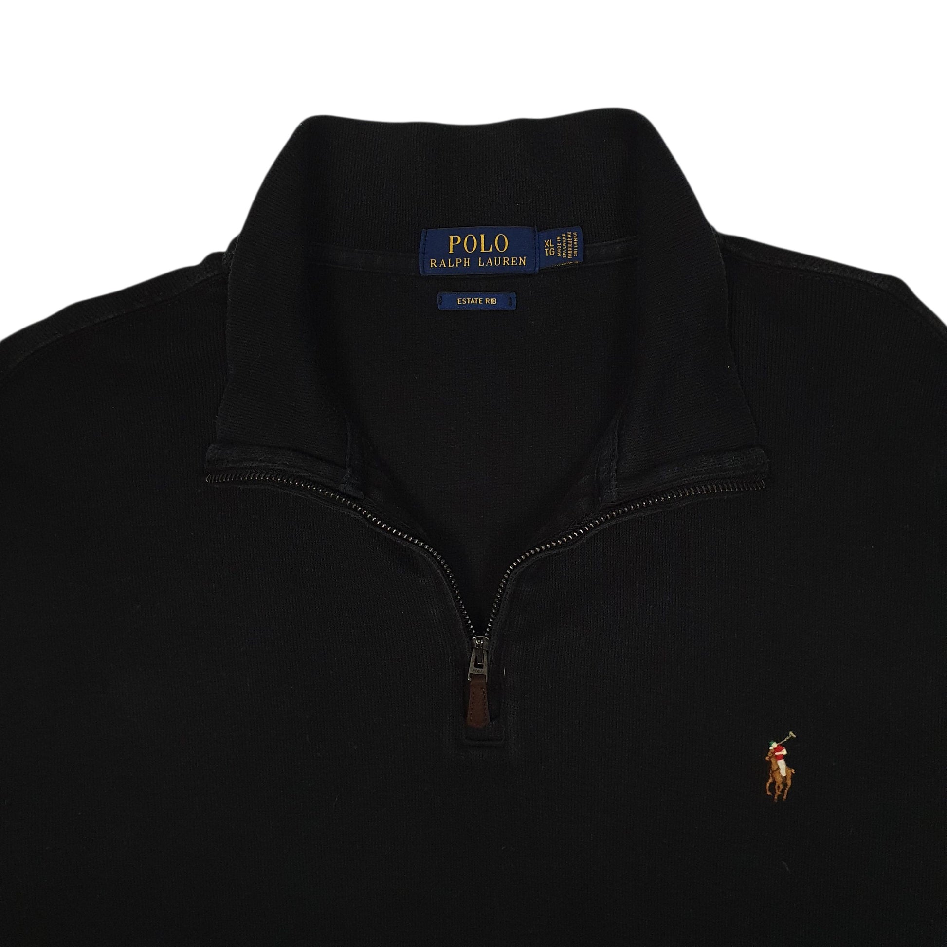 Mens Black Polo Ralph Lauren Estate Rib Quarter Zip Jumper