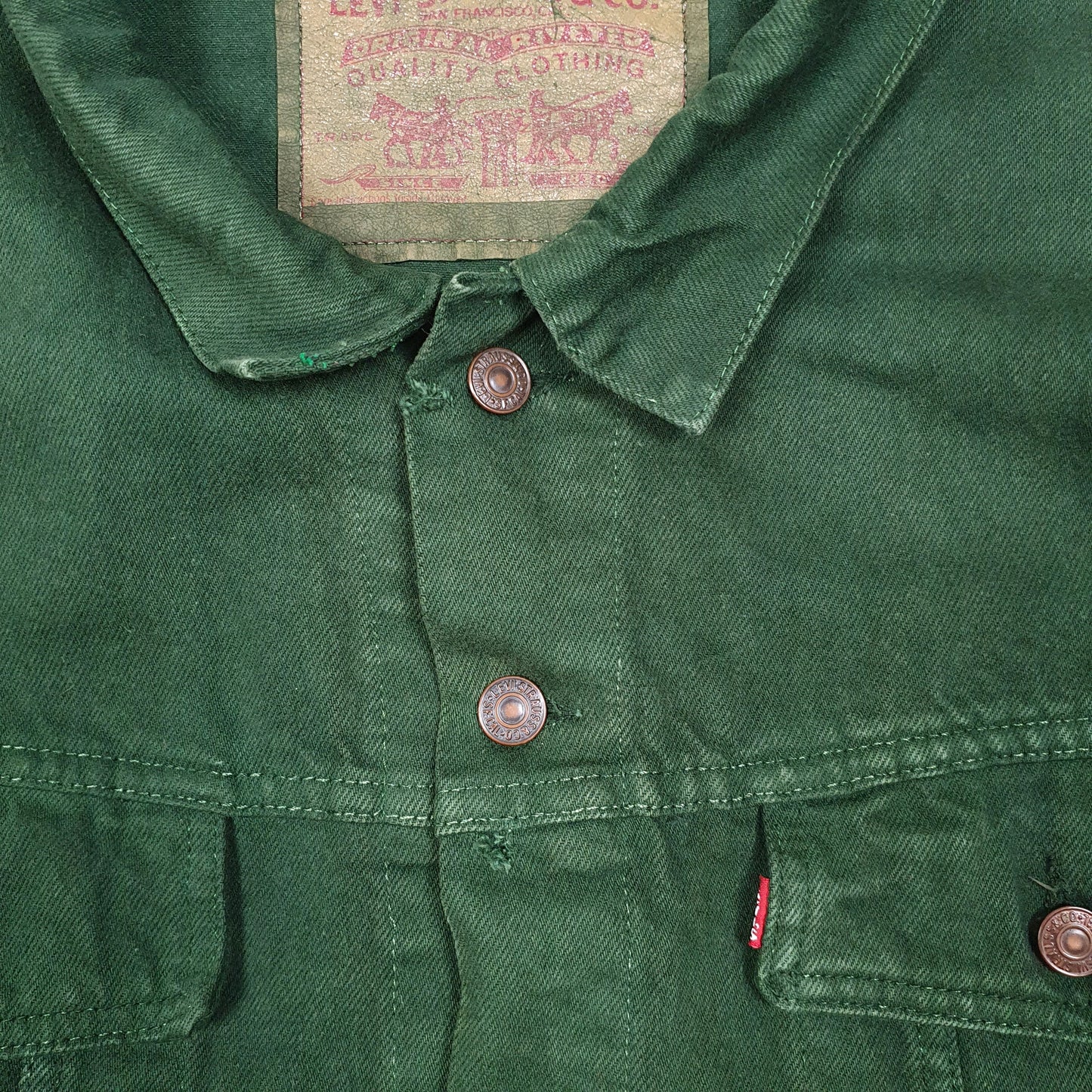 Mens Green Levis Vintage 1990s Type 3 Trucker Made In USA Full Zip Coat